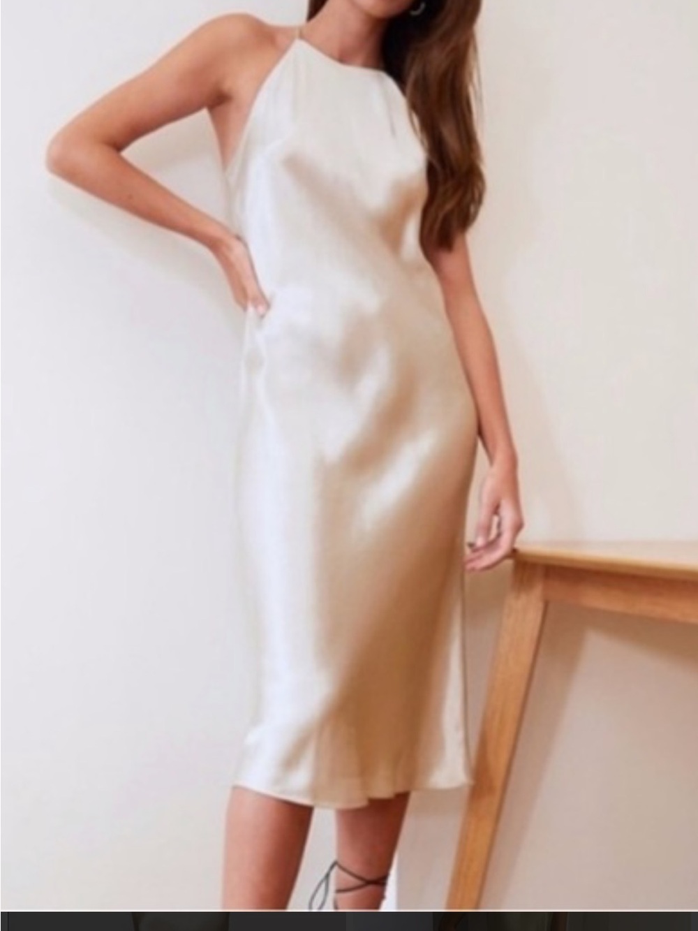 Aritzia Satin Halter Midi Dress in pink